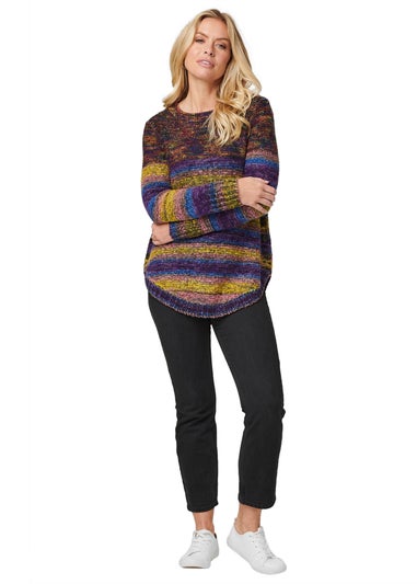 Izabel London Purple Striped Curve Hem Knit Jumper