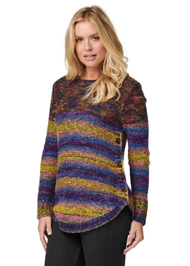 Izabel London Purple Striped Curve Hem Knit Jumper