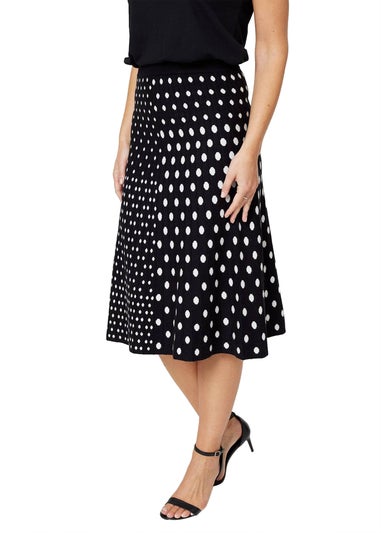 Izabel London Black Polka Dot A-Line Knit Skirt