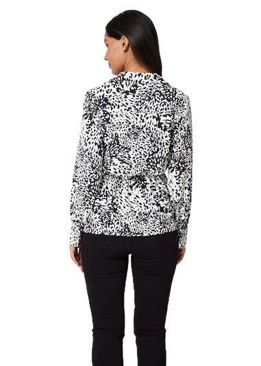 Izabel London Black And White Animal Print Wrap Front Blouse