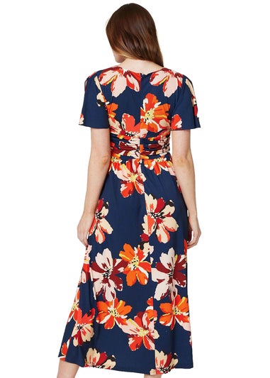 Izabel London Red Floral Ruched Waist Maxi Dress