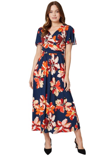 Izabel London Red Floral Ruched Waist Maxi Dress