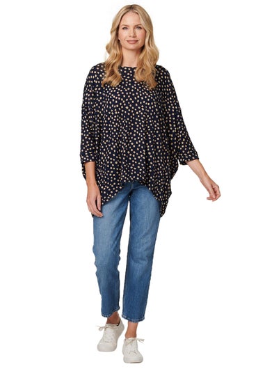 Izabel London Navy Polka Dot Oversize Blouse Top