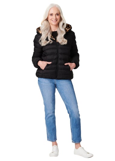 Izabel London Black Reversible Leopard Faux Fur Jacket