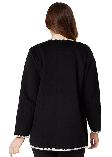 Izabel London Black Blanket Stitch Open Front Coat