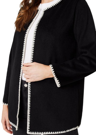 Izabel London Black Blanket Stitch Open Front Coat