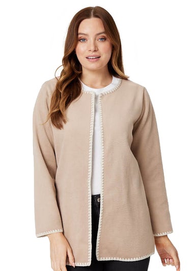 Izabel London Brown Blanket Stitch Open Front Coat