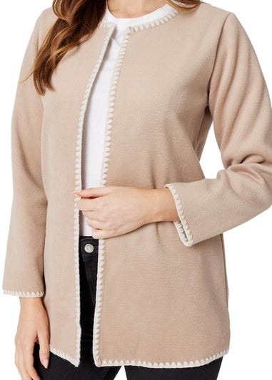 Izabel London Brown Blanket Stitch Open Front Coat