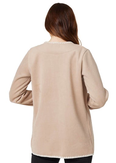 Izabel London Brown Blanket Stitch Open Front Coat
