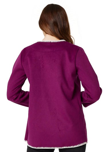 Izabel London Purple Blanket Stitch Open Front Coat