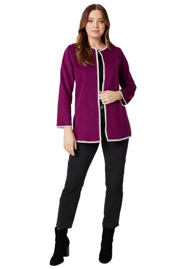 Izabel London Purple Blanket Stitch Open Front Coat