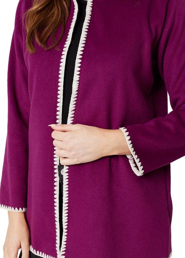 Izabel London Purple Blanket Stitch Open Front Coat