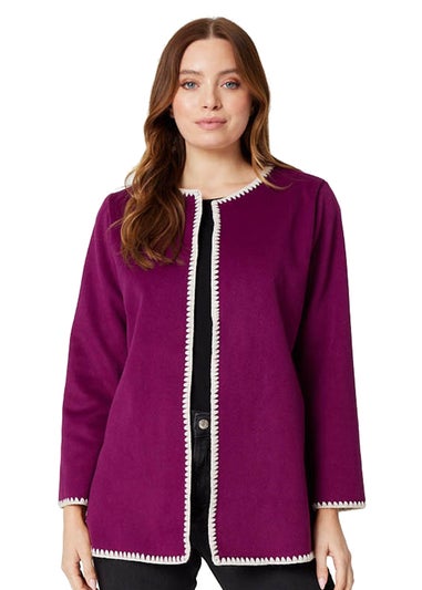 Izabel London Purple Blanket Stitch Open Front Coat