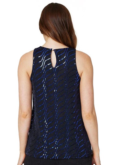Izabel London Blue Embellished Metallic Vest Top