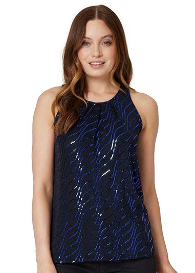 Izabel London Blue Embellished Metallic Vest Top