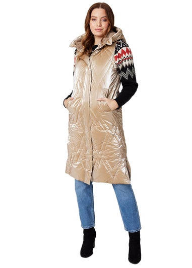 Izabel London Gold Longline Hooded Puffer Vest