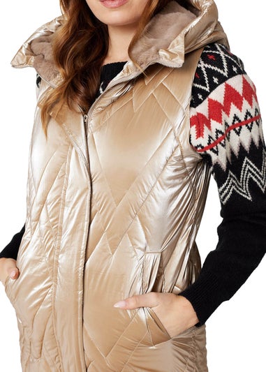 Izabel London Gold Longline Hooded Puffer Vest
