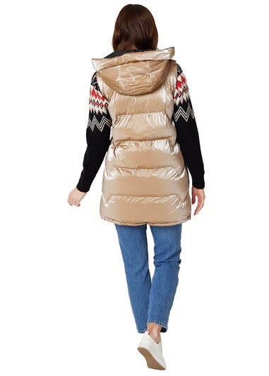 Izabel London Gold Zip Pocket Hooded Puffer Vest