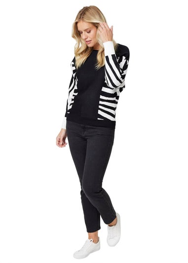 Izabel London Black And White Stripy Colour Block Knit Jumper