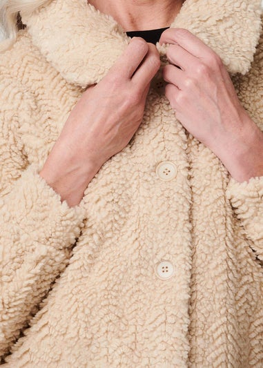 Izabel London Beige Textured Faux Fur Teddy Coat