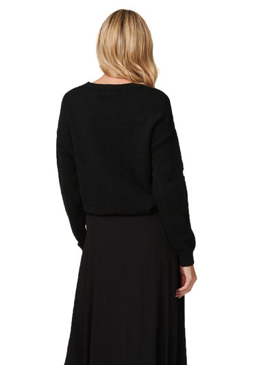 Izabel London Black Floral Long Sleeve Knit Pullover