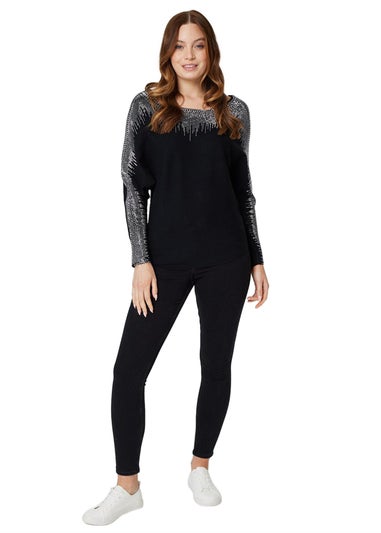 Izabel London Black Embellished Diamante Knit Jumper