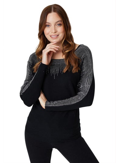 Izabel London Black Embellished Diamante Knit Jumper