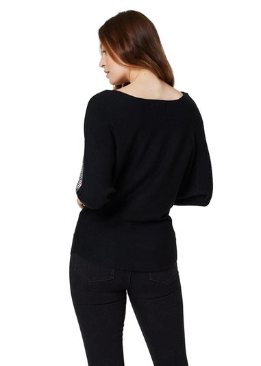 Izabel London Black Embellished Diamante Knit Jumper