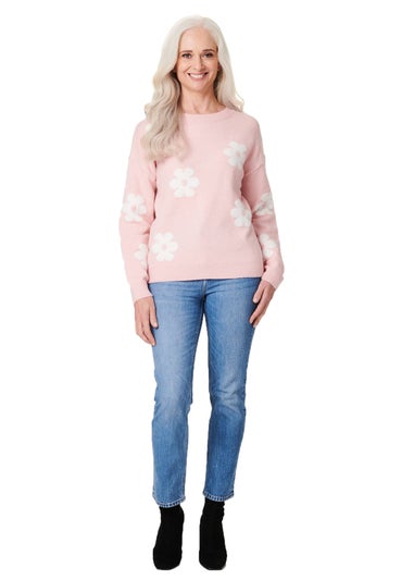 Izabel London Pink Floral Relaxed Knit Jumper