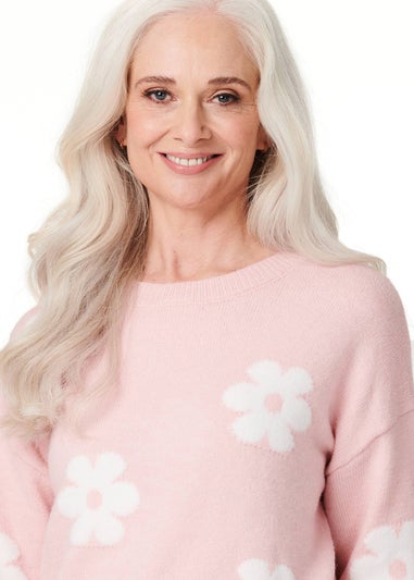 Izabel London Pink Floral Relaxed Knit Jumper