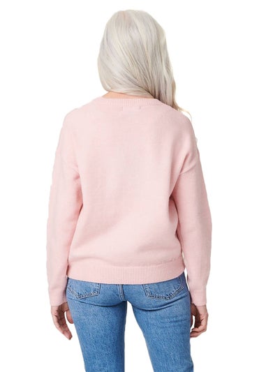 Izabel London Pink Floral Relaxed Knit Jumper