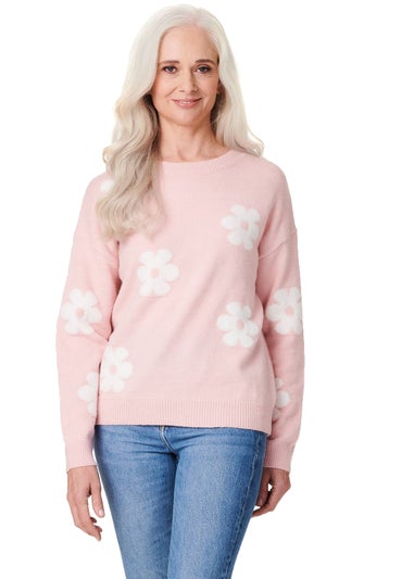 Izabel London Pink Floral Relaxed Knit Jumper