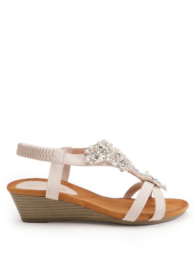 Where's That From Nude Pu Cevedo Low Wedge Heeled Sandals