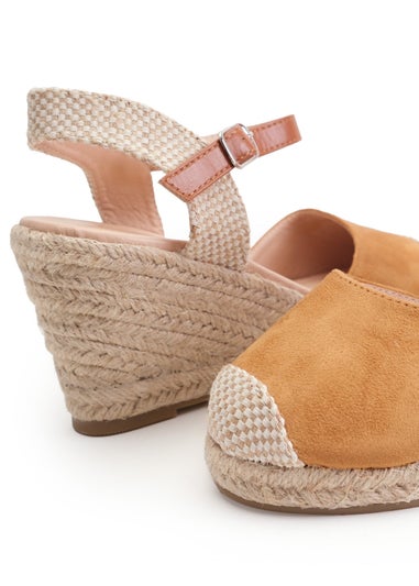 Where's That From Camel Suede Blakely Low Wedge Espadrille Sandals