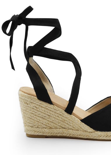 Where's That From Black Suede Juniper Low Wedge Espadrille Sandals