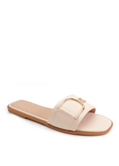 Where's That From Nude Pu Olivia Buckle Strap Sandals