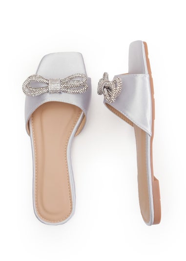 Where's That From Silver Satin Abril Square Toe Flatform Sliders