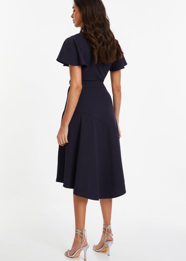 Quiz Blue Frill Sleeve Wrap Midi Dress