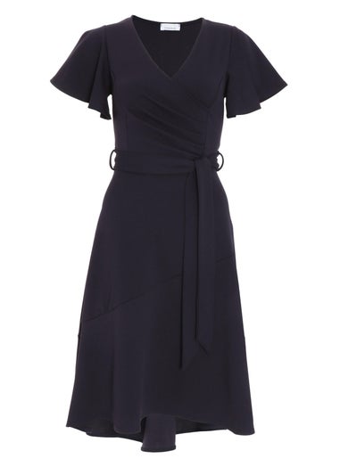 Quiz Blue Frill Sleeve Wrap Midi Dress