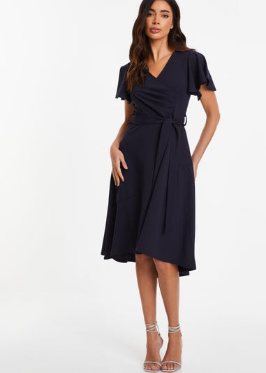 Quiz Blue Frill Sleeve Wrap Midi Dress