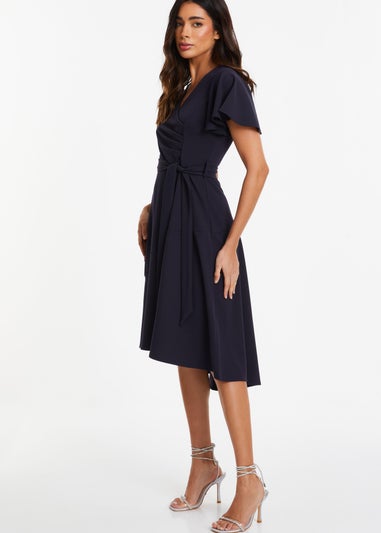 Quiz Blue Frill Sleeve Wrap Midi Dress