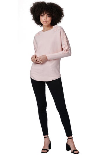 Izabel London Pink Lace Sleeve Knit Top