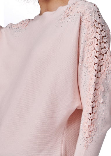 Izabel London Pink Lace Sleeve Knit Top