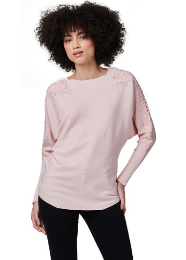 Izabel London Pink Lace Sleeve Knit Top