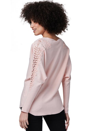 Izabel London Pink Lace Sleeve Knit Top