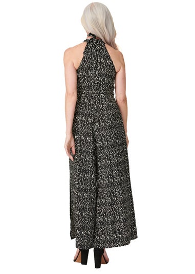 Izabel London Black Printed Tie Waist Jumpsuit