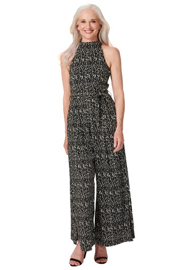 Izabel London Black Printed Tie Waist Jumpsuit