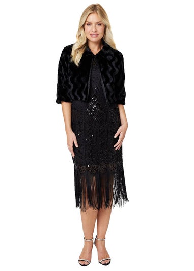 Izabel London Black Faux Fur Cropped Jacket