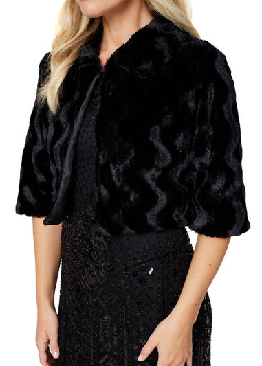 Izabel London Black Faux Fur Cropped Jacket