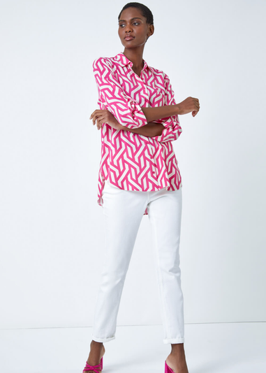 Roman Pink Geometric Print Longline Shirt